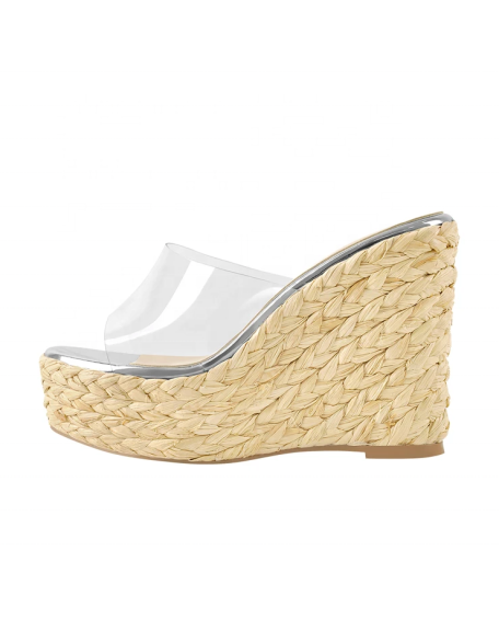 Wedge heels platform sandals shoes for women and ladies braid style Jelly upper mules footwear