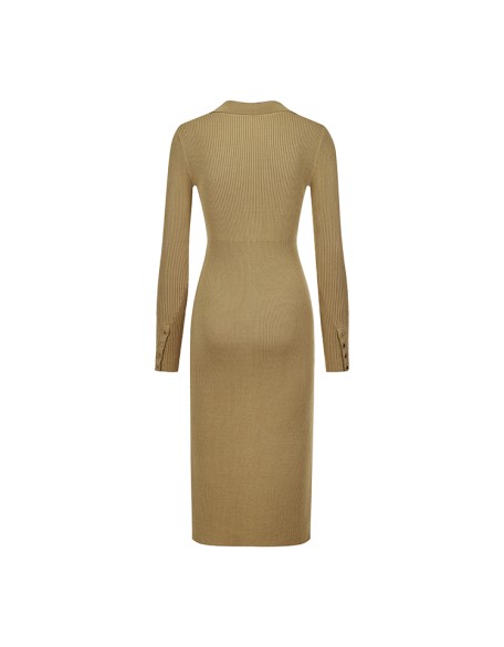 Knitwear manufacturers custom autumn v neck ribbed elegant casual women's dresses vestido longo sweater knit women's dresses