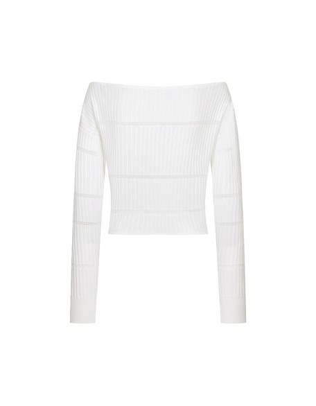 Knitwear manufacturers custom white rib cutout elegant casual sweater women new arrivals neck sweaters for women knit sweaters