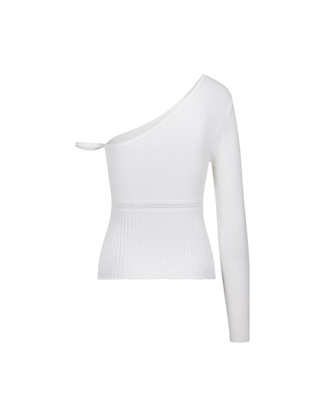 Knitwear manufacturers custom white ribbed single shoulder elegant casual plain solid color spring knitted women's sweaters