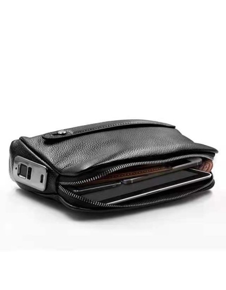 2022 Father's Day Best Gift Fashion Business Men Fingerprint Lock Handbag Genuine Leather Wallet YKK Zipper Wallet with Gift Box