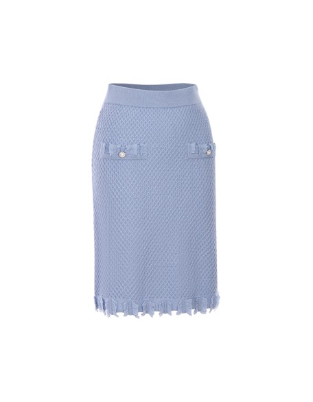 Knitwear manufacturers custom spring 2023 blue high waist elegant casual wool skirts for women sexy knit skirts women