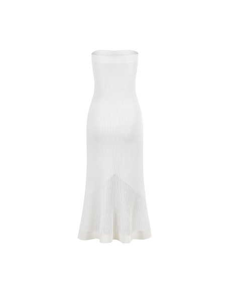 Knitwear manufacturers custom summer white strapless rib sexy elegant casual a line dresses for women sweater knit women's dress