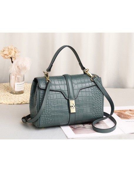new fashion trendy  Boston top layer cowhide leather crocodile grain black leather lady luxury handbags