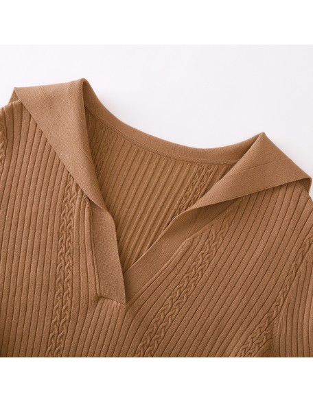 Knitwear manufacturers custom brown sailor collar long sleeve maxi elegant casual oversized dresses for women sweater knit dress