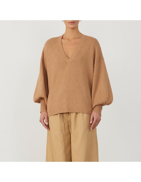 Knitwear manufacturers custom organic cotton cashmere elegant casual v-neck long sleeve women's sweater for winter knit sweater
