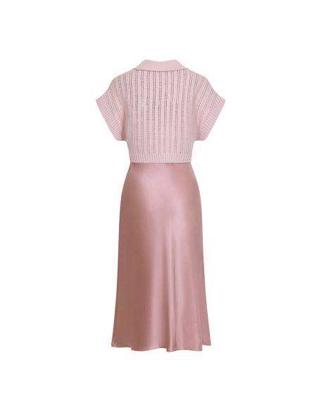 Knitwear manufacturers custom hollow out pullover slip dress two piece set midi dresses women elegant casual knit women's dress