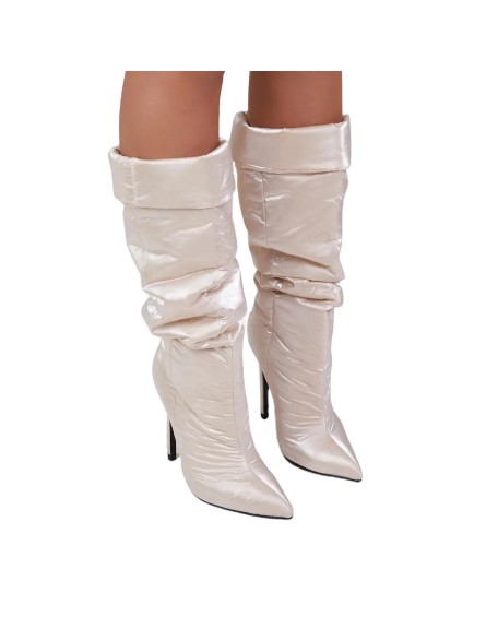 Down cloth upper with soft foam Half boot high heels women's shoes footwear slip on style