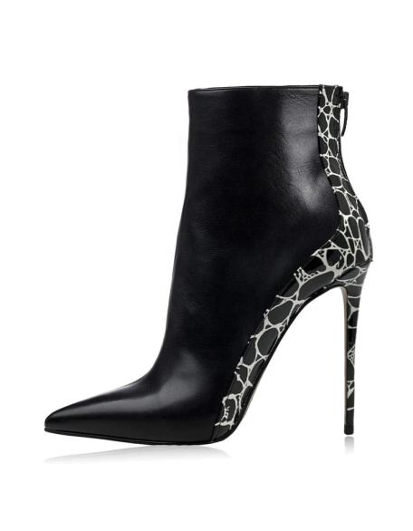 Suede genuine leather with snake skin ladies boots heels women's ankle boots shoes think heels with pointy toe wholesaler