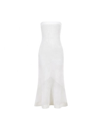 Knitwear manufacturers custom summer white strapless rib sexy elegant casual a line dresses for women sweater knit women's dress