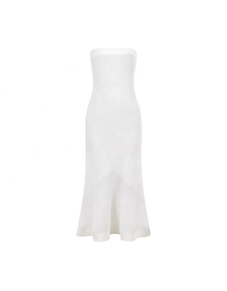 Knitwear manufacturers custom summer white strapless rib sexy elegant casual a line dresses for women sweater knit women's dress