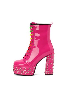 Rivet studded fashion square toe martin boots for womens winter boots PU material block heels shoes