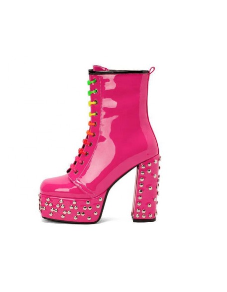 Rivet studded fashion square toe martin boots for womens winter boots PU material block heels shoes