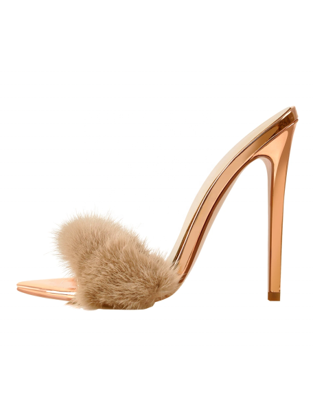 Open toe slides shoe women high heels sandal stiletto with fur