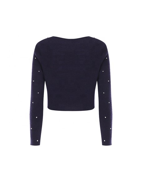 Knitwear manufacturer custom new spring loose cross V-neck temperament top beading knit cardigan women's sweater