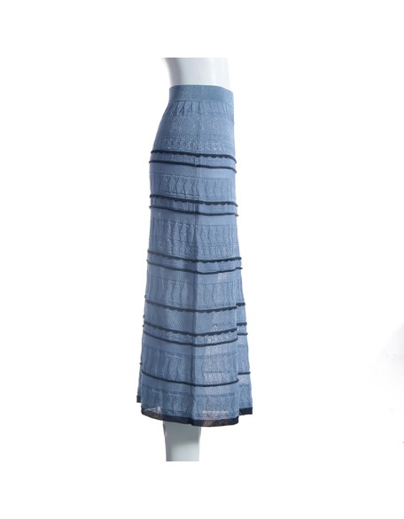 Spring 2021 New Custom Women's Women's Blue High Waist Striped Long Wrinkle Knit Skirt