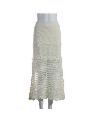 2021 summer white new women's knit fabric high waist fashion casual a word skirt