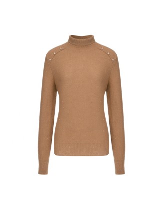 Knitwear manufacturers custom winter brown long sleeve sequin cashmere blend casual turtle neck women sweater knit sweater