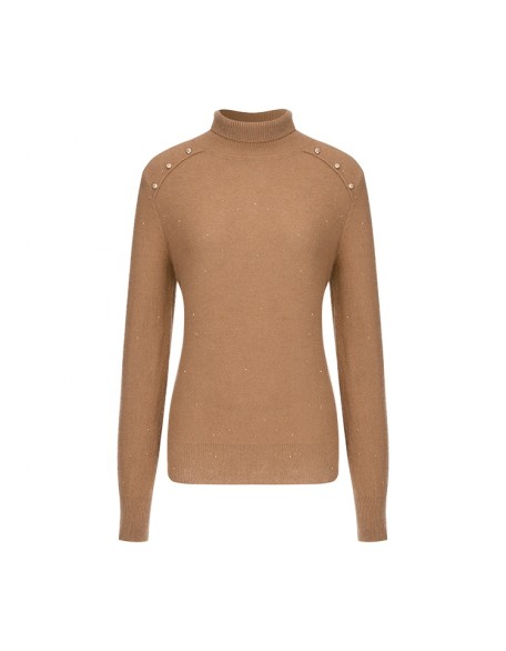 Knitwear manufacturers custom winter brown long sleeve sequin cashmere blend casual turtle neck women sweater knit sweater