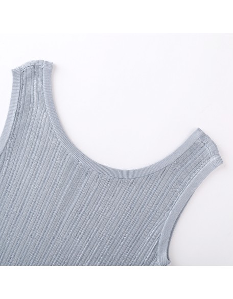 Knitwear manufacturers custom summer 2023 sleeveless casual women dress striped crew neck longer knit sweater dresses women