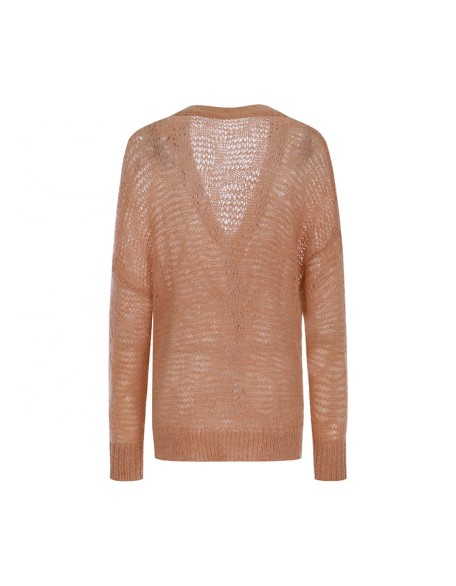 Knitwear manufacturer custom spring mohair v neck feather long sleeved loose knit cardigan sweater women