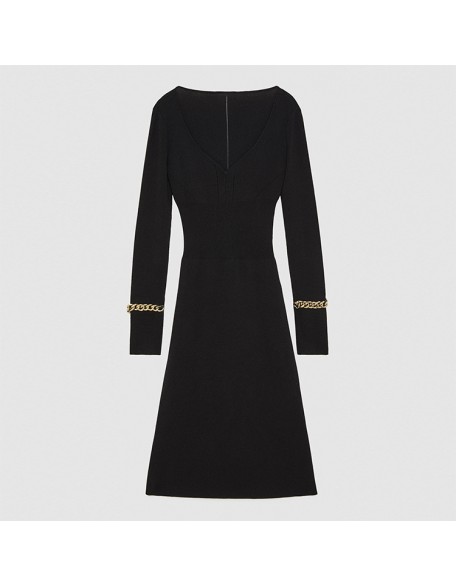 Knitwear manufacturers custom black v neck elegant casual sweater dress women clothing fall 2023 knit women's dresses