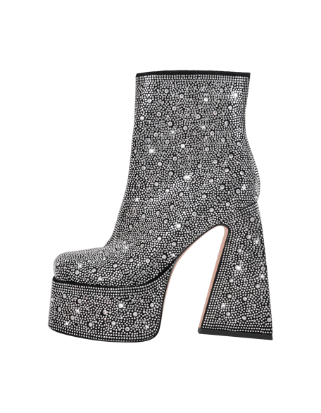 Square toe Rhinestones ankle boots for women comfortable chunky heels PU shoes