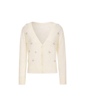 Knitwear manufacturer custom spring v neck long sleeved soft wool women's knitted cardigan sweater