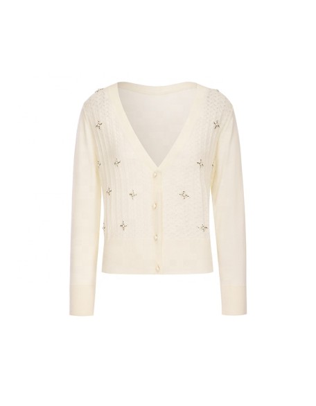 Knitwear manufacturer custom spring v neck long sleeved soft wool women's knitted cardigan sweater
