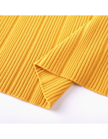 Knitwear manufacturers custom orange v neck rib elegant woman summer casual long dresses sweater knit women's dresses