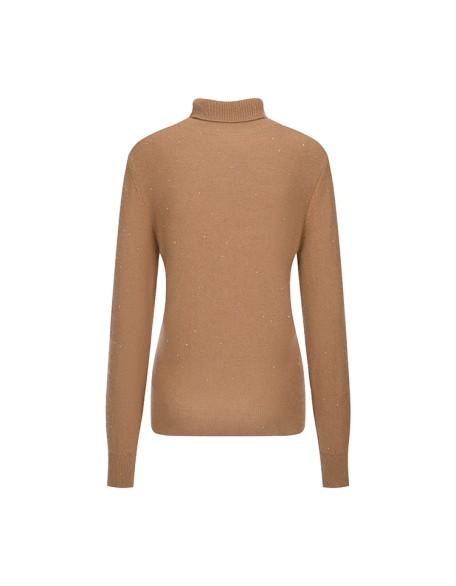 Knitwear manufacturers custom winter brown long sleeve sequin cashmere blend casual turtle neck women sweater knit sweater
