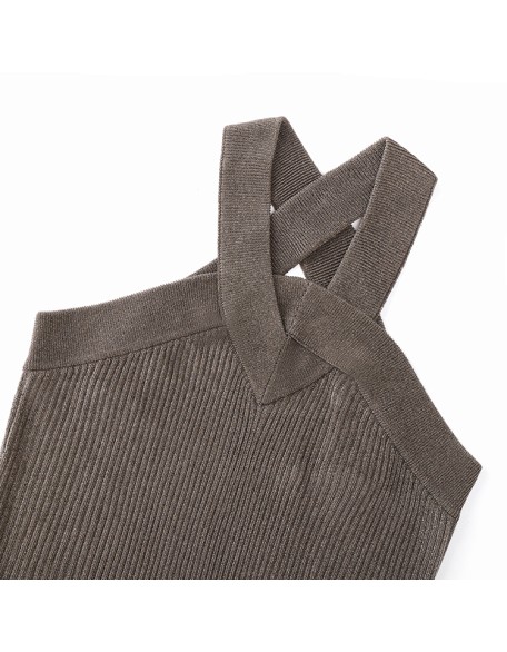 Knitwear manufacturers custom summer halter rib elegant casual dress high quality fancy clothing for women sweater knit dresses