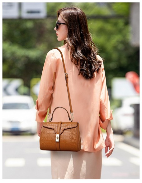 new fashion trendy  Boston top layer cowhide leather crocodile grain black leather lady luxury handbags