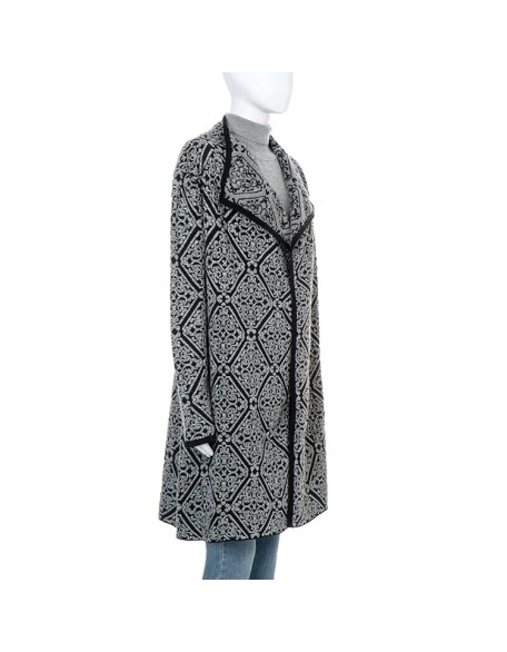 Knitwear manufacturers selling new long sleeved western wind print grey fashion lapel women knitted suit coat
