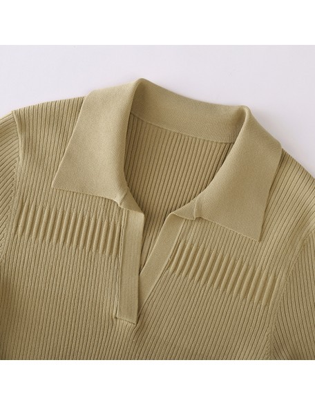 Knitwear manufacturers custom summer v neck rib elegant casual women's clothing plus size dresses sweater knit women's dresses