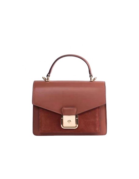 Factory Bulk Supply Cappuccino Top Quality Cowhide  Leather Fashion Shoulder rectangle leather handbags