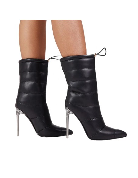 Black Color PU material shoes women boots heels designer shoes for ladies customer private label add on shoes crystal heel pumps
