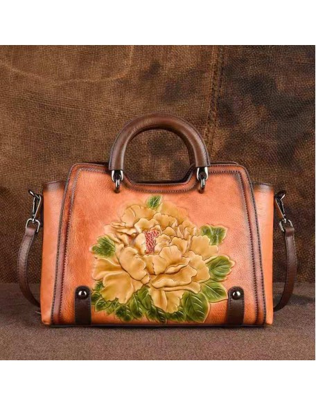 New Trendy Vintage Embossed Cross Body Bag Luxury Shoulder Bag First Layer Cowhide Leather Handbag