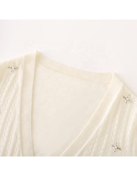 Knitwear manufacturer custom spring v neck long sleeved soft wool women's knitted cardigan sweater