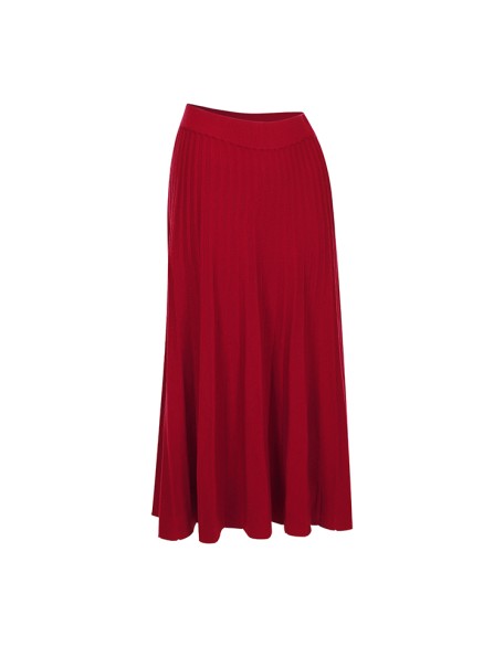 Knitwear manufacturers custom red high waist elegant casual wool blend pleated skirt maxi skirts for women long knit skirts