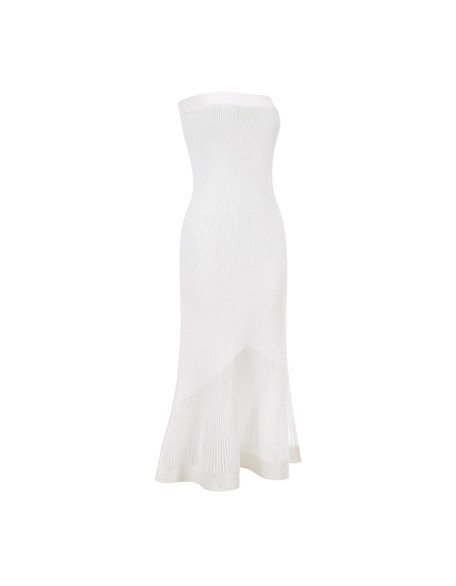 Knitwear manufacturers custom summer white strapless rib sexy elegant casual a line dresses for women sweater knit women's dress