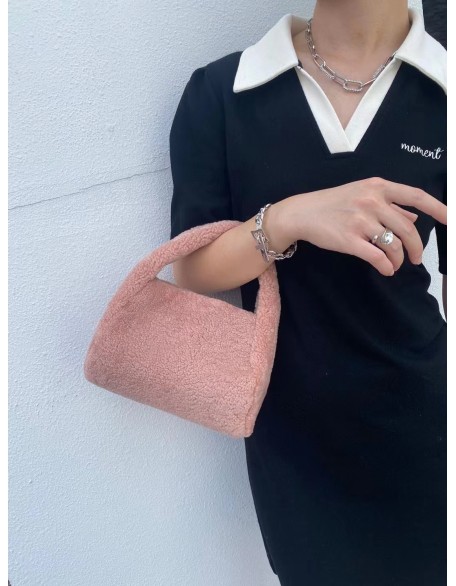 New  arrival classical style sheep fur mini autumn winter handbag for women woollen soft material shoulder bag for ladies
