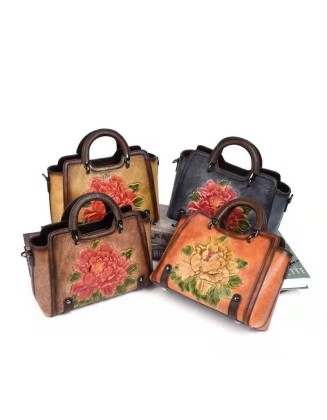 New Trendy Vintage Embossed Cross Body Bag Luxury Shoulder Bag First Layer Cowhide Leather Handbag