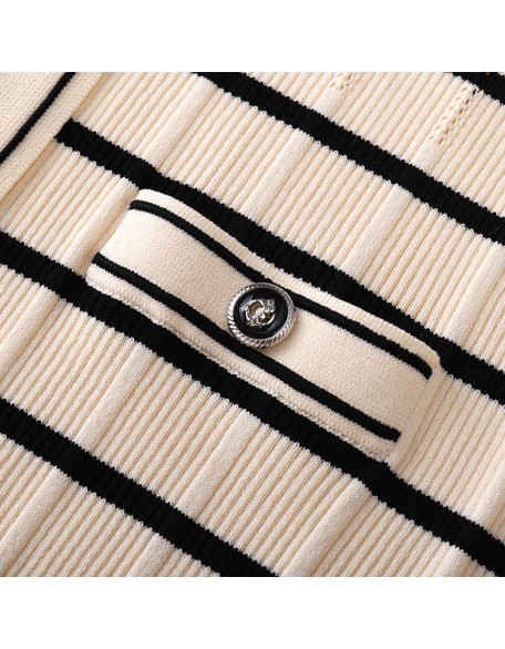 Knitwear manufacturers custom autumn striped v neck elegant casual pictures formal dresses women sweater knit women's dresses