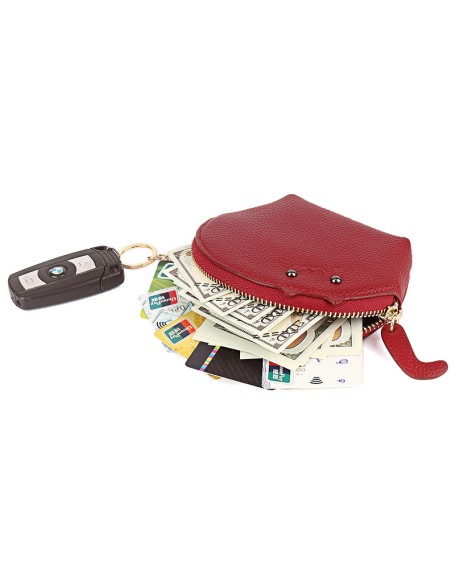Latest Designer Genuine Leather Women's Mini Lovely Cat Card Holder Zipper Zero Wallet Pouch