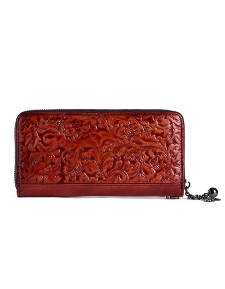 New Arrival Hot Selling Real Leather Embossed Flower Purse Luxury Carved Long Wallets for Women