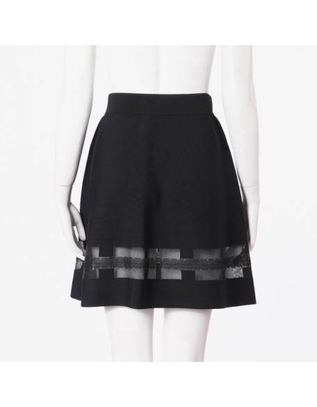 Knitwear manufacturer custom summer black cutout knit mini women's skirt