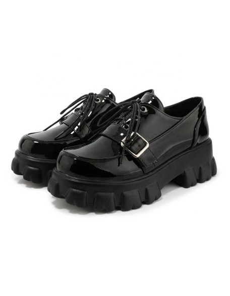 British style mid heels walking style shoes flat college shoes for girls and ladies dress shoes patent PU Footwear