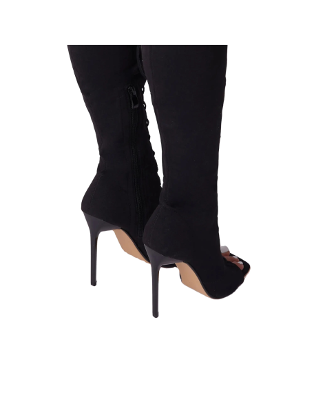 Open toe style lycra  material lace up women's long boots shoes high heels  factory wholesaler ODM design shoes