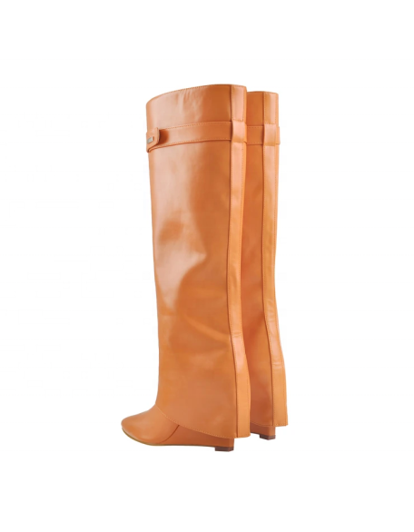 Factory new design women knee high boots 2021 fall season wedge shoes small MOQ Wholesaler price heels